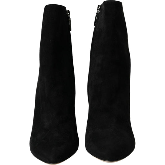 Dolce & Gabbana Black Suede Leather Ankle Heels Boots Shoes black-suede-leather-ankle-heels-boots-shoes