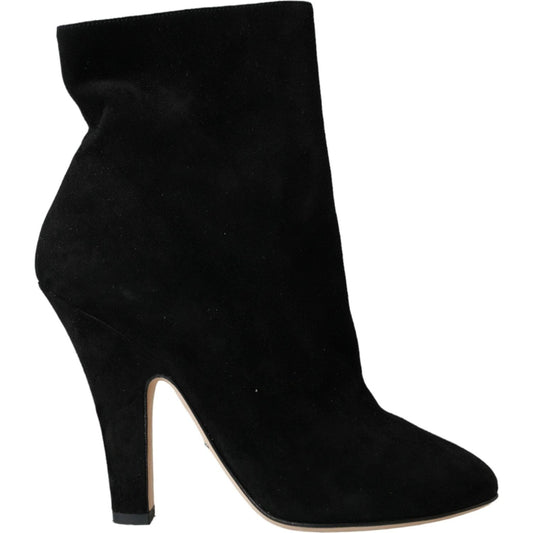 Black Suede Leather Ankle Heels Boots Shoes