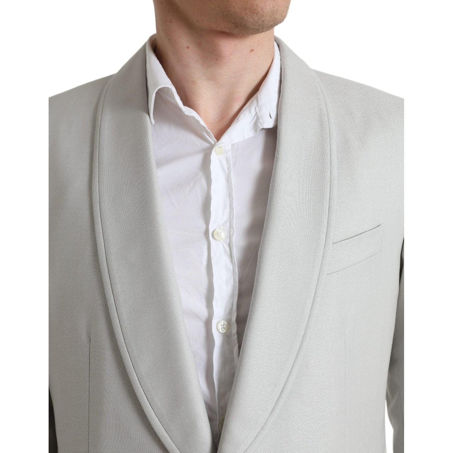 Dolce & Gabbana | Elegant Silver Slim Fit Wool-Silk Suit| McRichard Designer Brands   