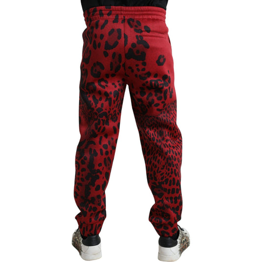Dolce & Gabbana | Elegant Leopard Print Joggers in Red and Black| McRichard Designer Brands   