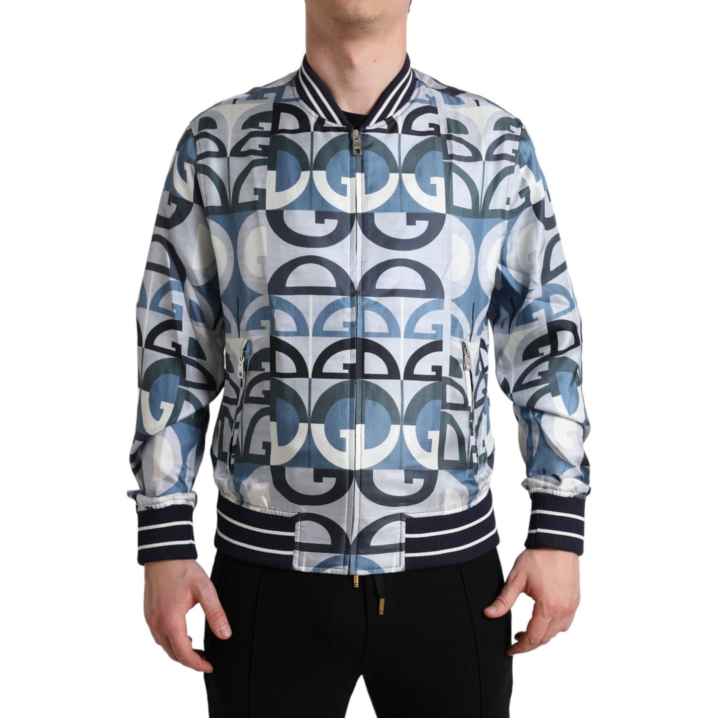Dolce & Gabbana Multicolor Silk Bomber Jacket - Classic Elegance multicolor-logo-print-bomber-blouson-jacket