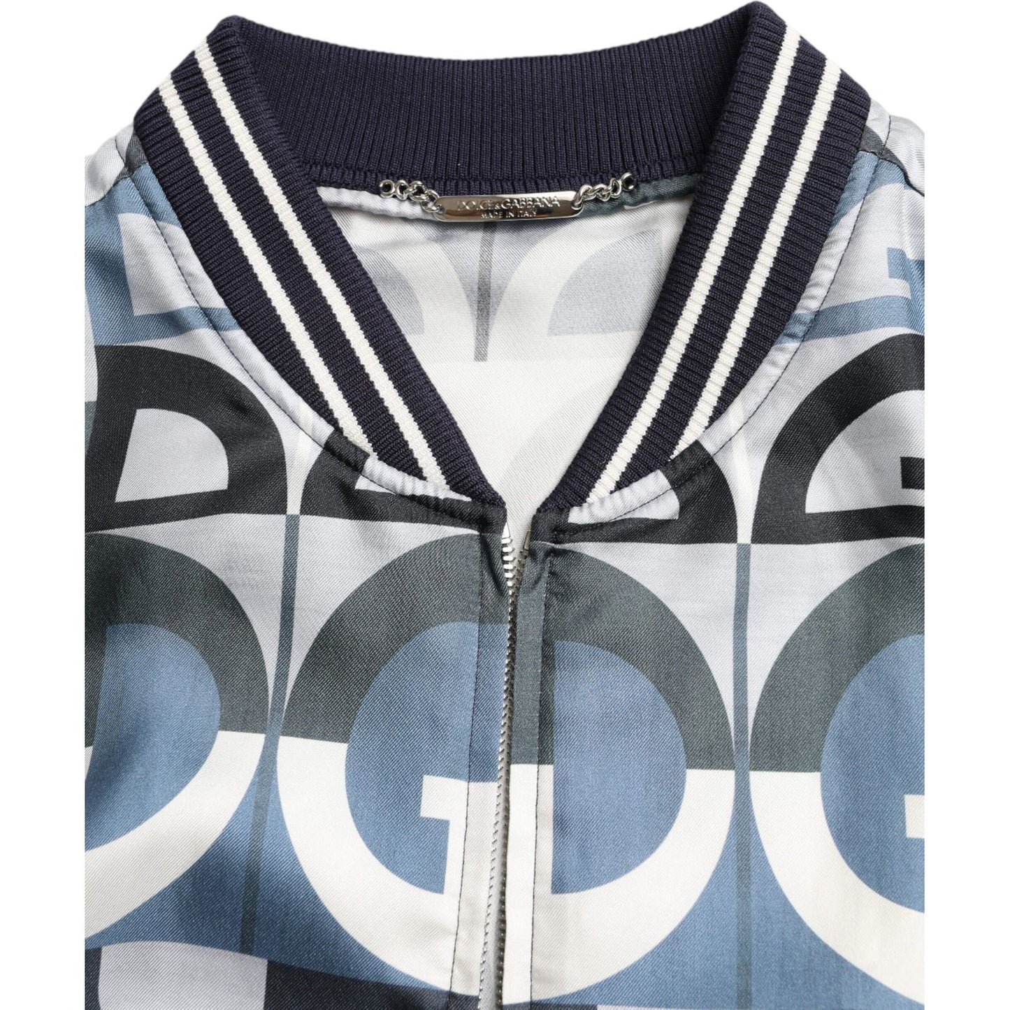 Dolce & Gabbana Multicolor Silk Bomber Jacket - Classic Elegance multicolor-logo-print-bomber-blouson-jacket
