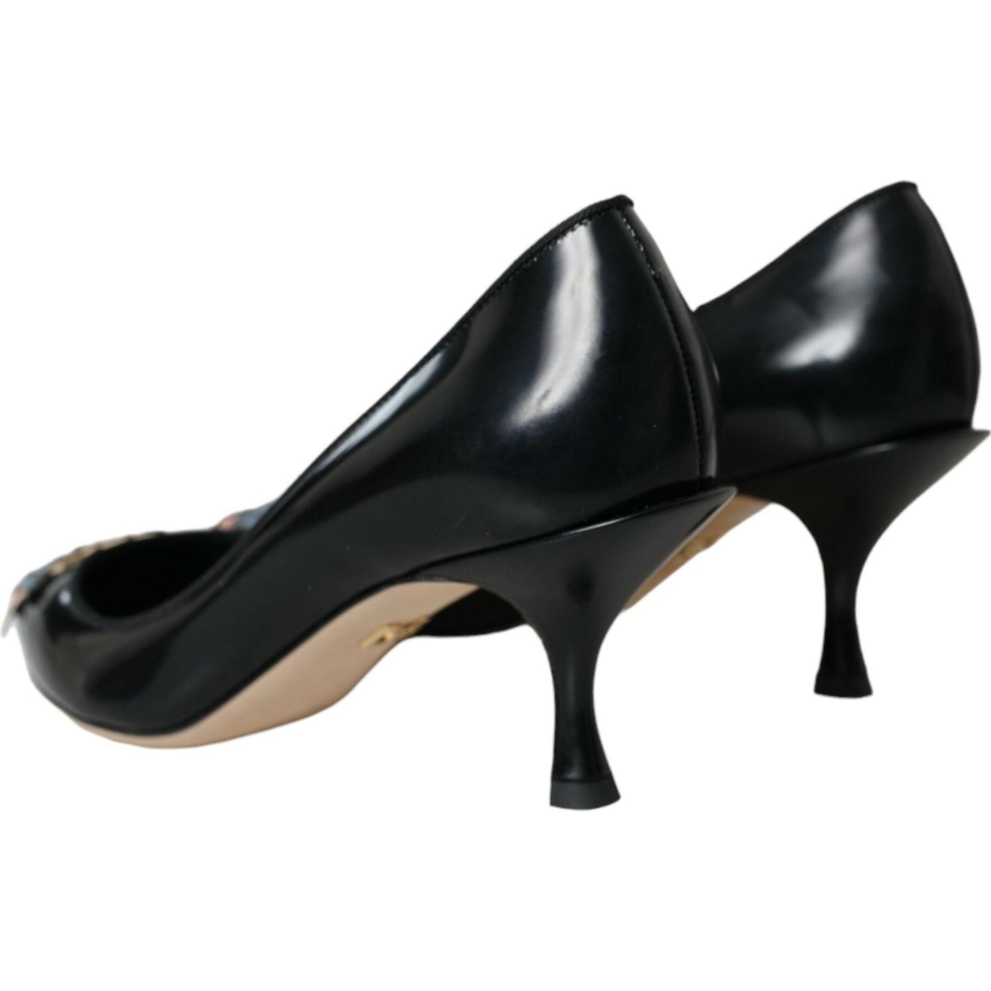 Dolce & Gabbana Black Leather BOOM Patch Heels Pumps Shoes black-leather-boom-patch-heels-pumps-shoes