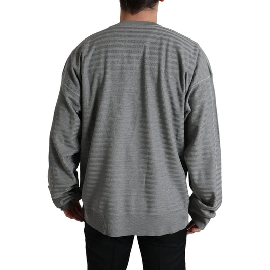 Dolce & Gabbana Elegant Gray Striped Silk Crewneck Pullover gray-crewneck-pullover-silk-top-sweater