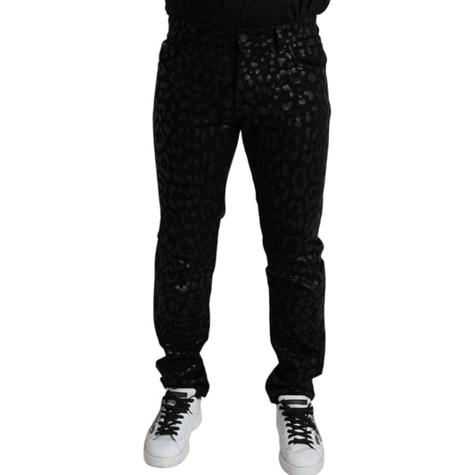 Dolce & Gabbana Exquisite Slim-fit Patterned Black Jeans black-silver-patterned-slim-cotton-jeans