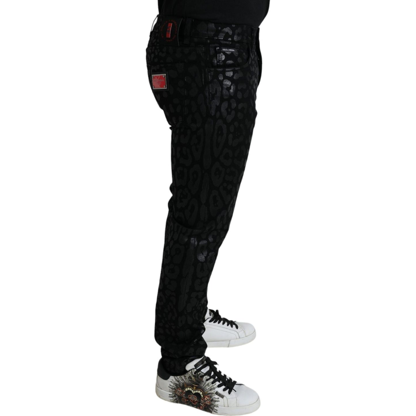 Dolce & Gabbana Exquisite Slim-fit Patterned Black Jeans black-silver-patterned-slim-cotton-jeans