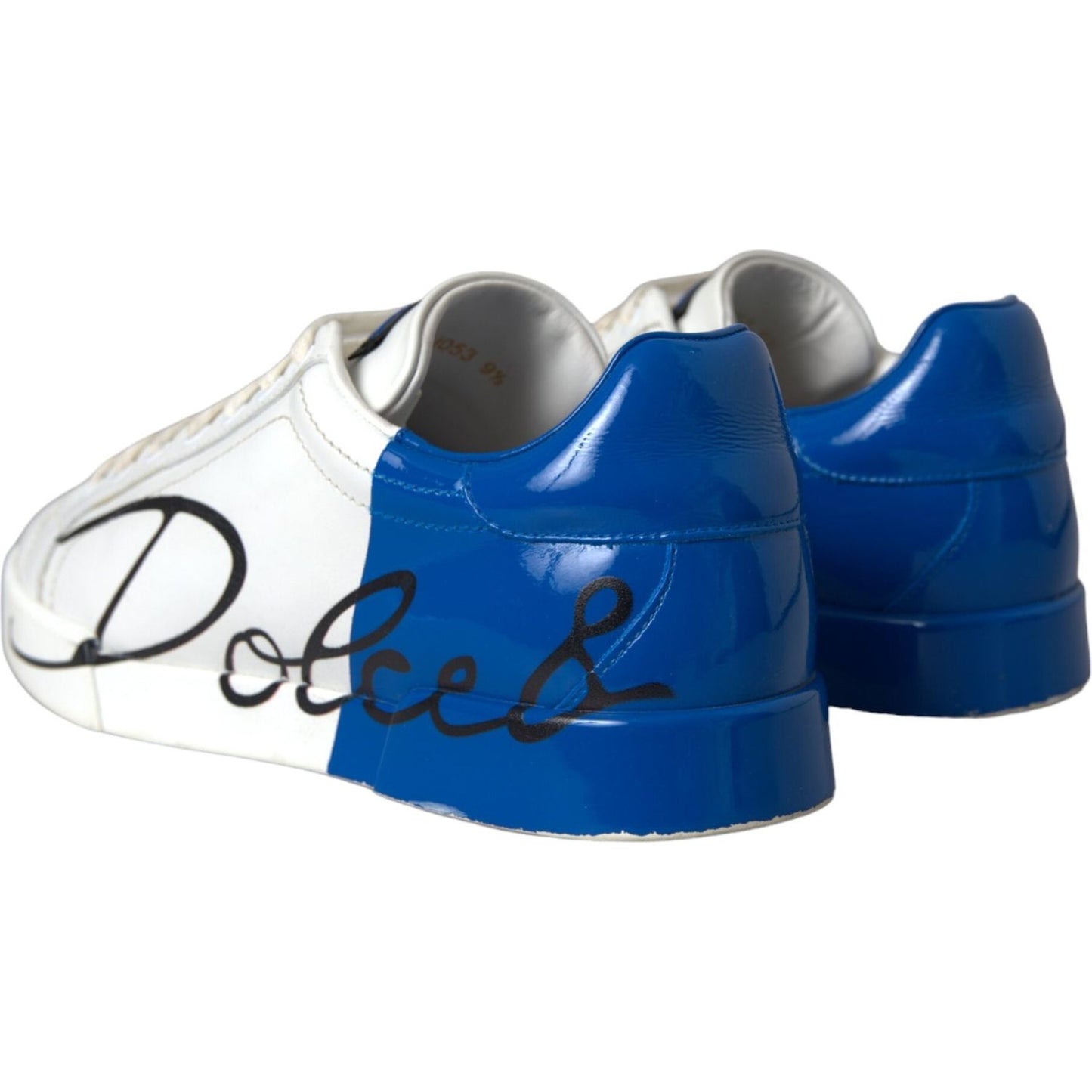 White Blue Leather Logo Low Top Sneakers Shoes