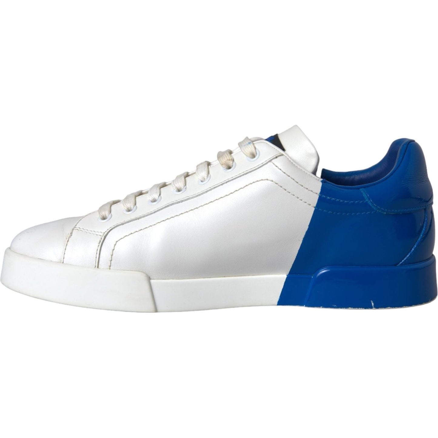 White Blue Leather Logo Low Top Sneakers Shoes