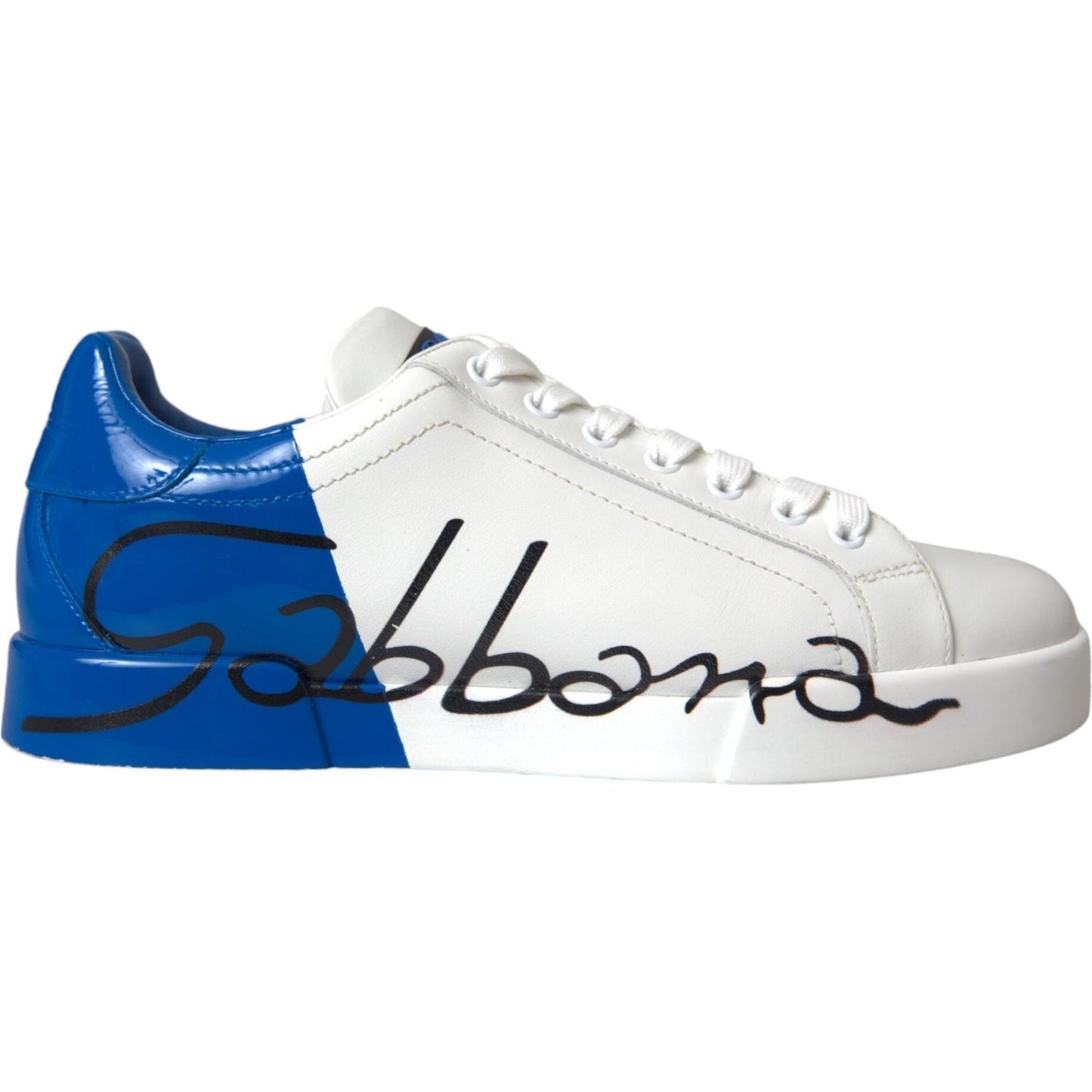 White Blue Leather Logo Low Top Sneakers Men Shoes