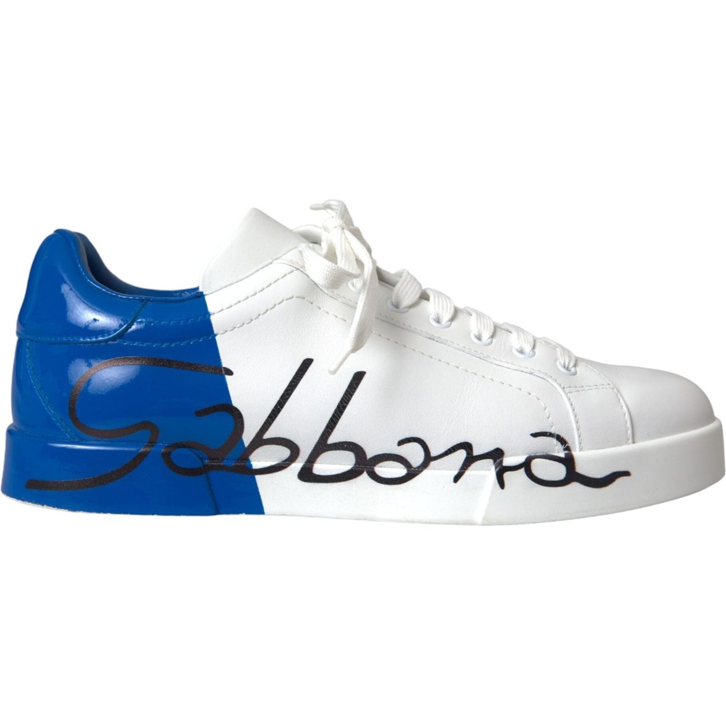 White Blue Leather Logo Low Top Sneakers Men Shoes