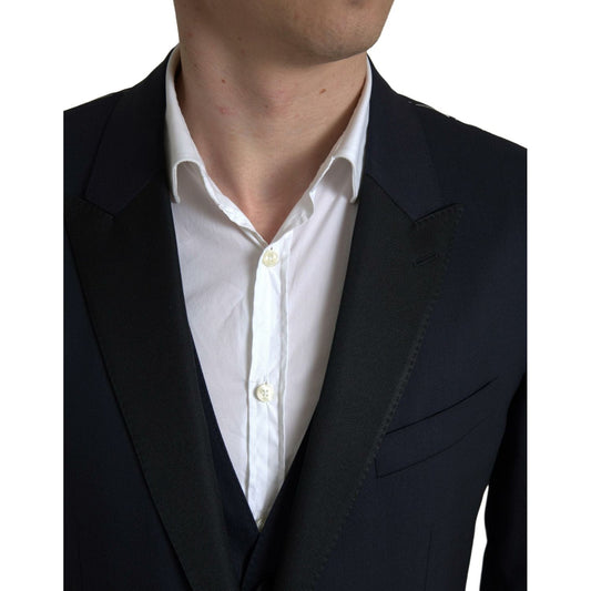 Dolce & Gabbana Elegant Blue & Black Martini Slim Fit Suit blue-2-piece-single-breasted-martini-blazer
