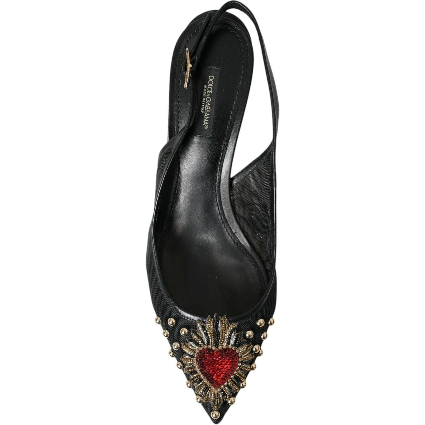 Dolce & Gabbana Black Mesh Embellished Heel Slingbacks Shoes black-mesh-embellished-heel-slingbacks-shoes-1