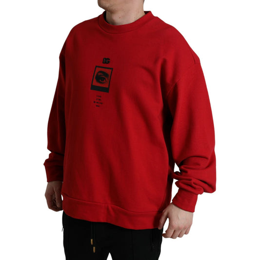 Dolce & Gabbana Stunning Red Graphic Print Crewneck Sweater red-logo-print-crew-neck-pullover-sweater