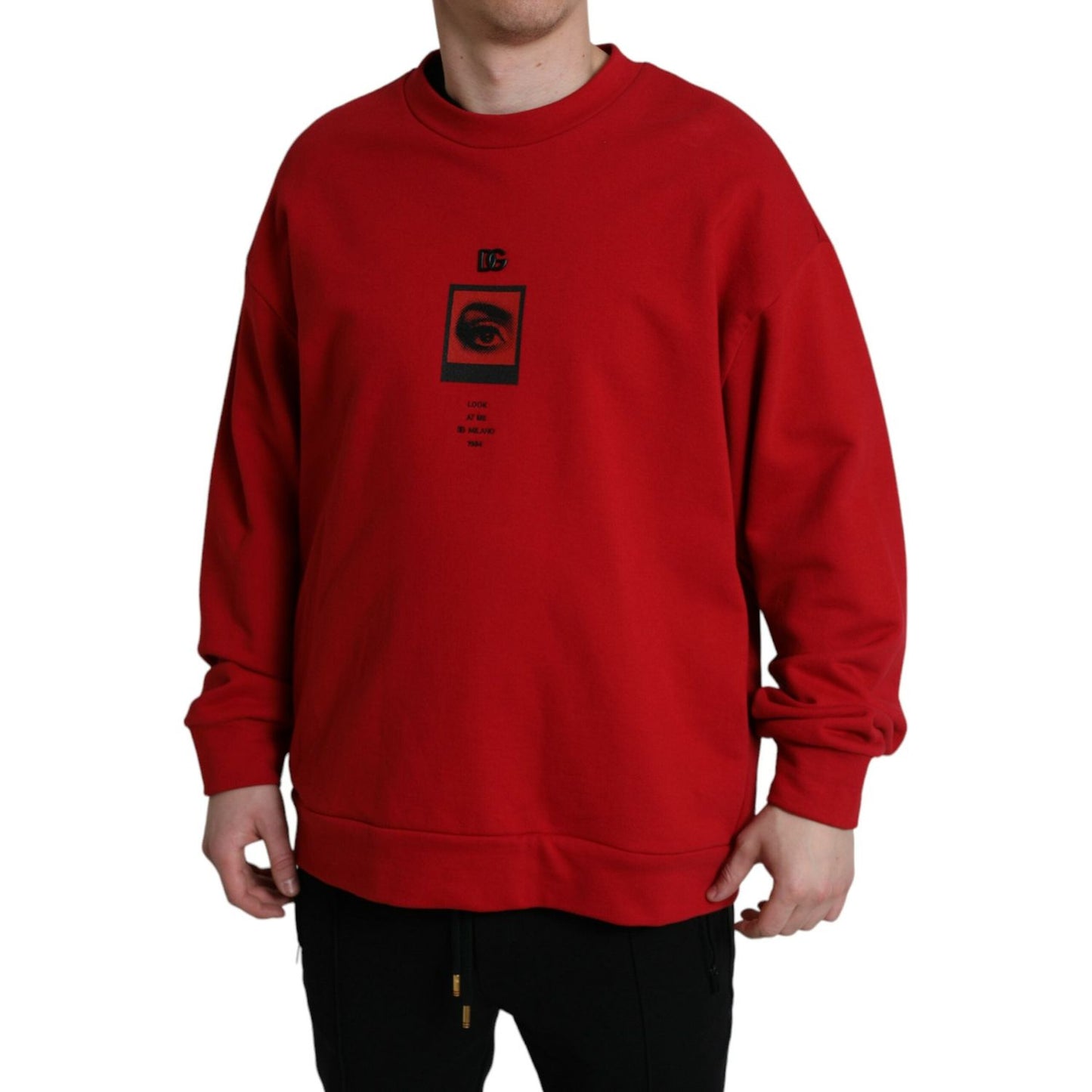 Dolce & Gabbana Stunning Red Graphic Print Crewneck Sweater red-logo-print-crew-neck-pullover-sweater