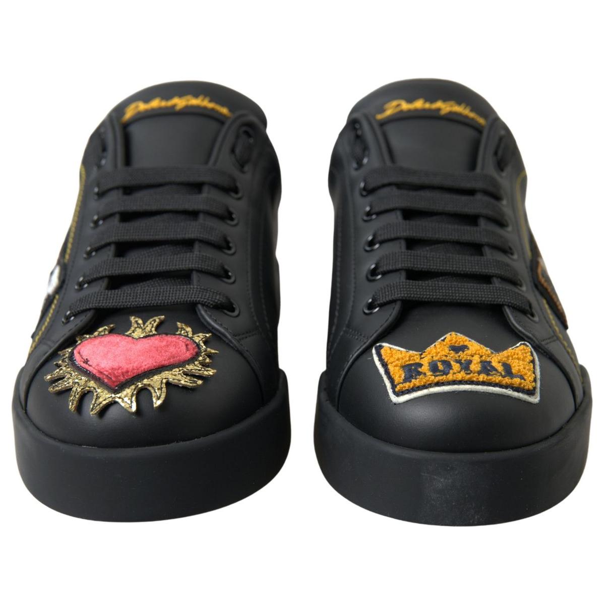 Dolce & Gabbana Elegant Portofino Leather Sneakers - Black Multicolor black-leather-portofino-prince-sneakers