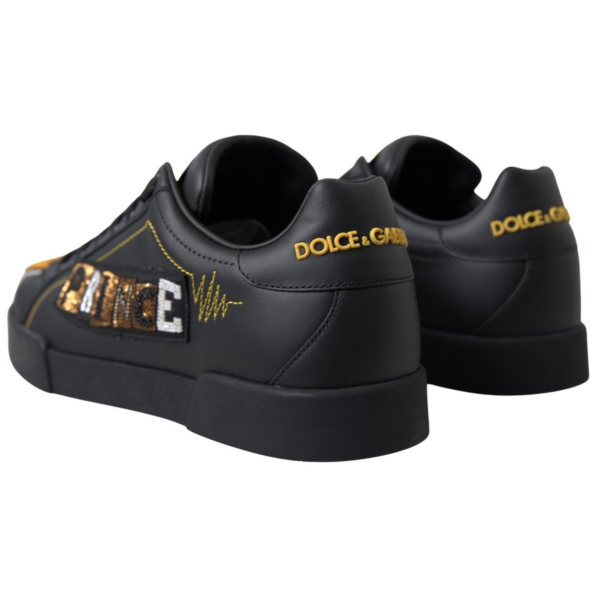 Dolce & Gabbana Elegant Portofino Leather Sneakers - Black Multicolor black-leather-portofino-prince-sneakers