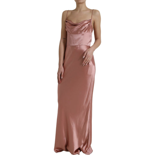 Dolce & Gabbana | Elegant Long Silk Gown in Pink| McRichard Designer Brands   