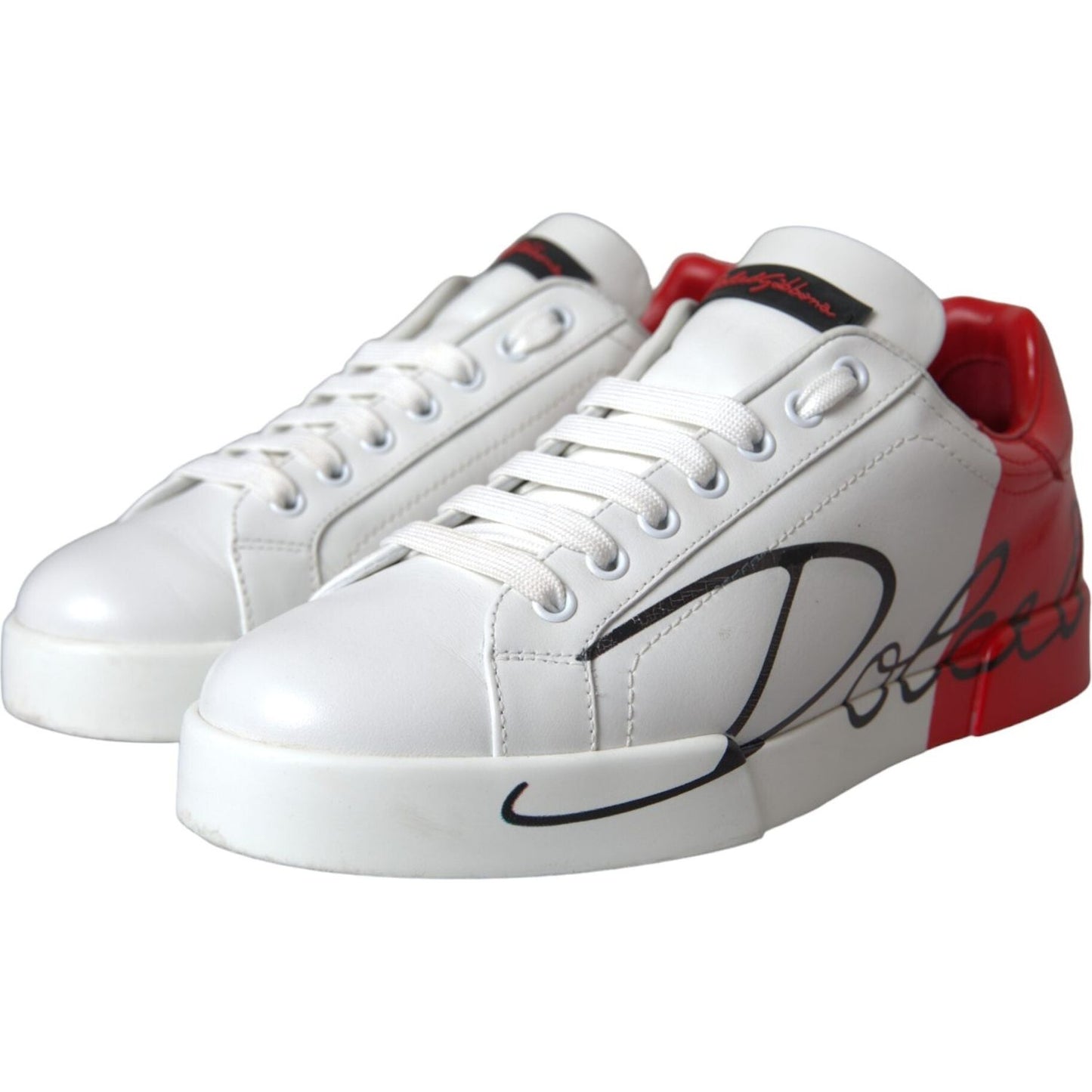 White Red Leather Logo Low Top Sneakers Shoes