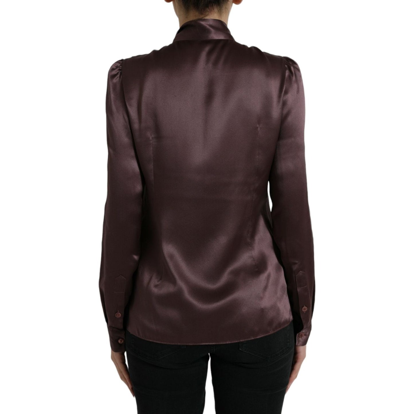 Dolce & Gabbana Elegant Silk Ascot Collar Blouse brown-silk-ascot-collar-long-sleeve-blouse-top