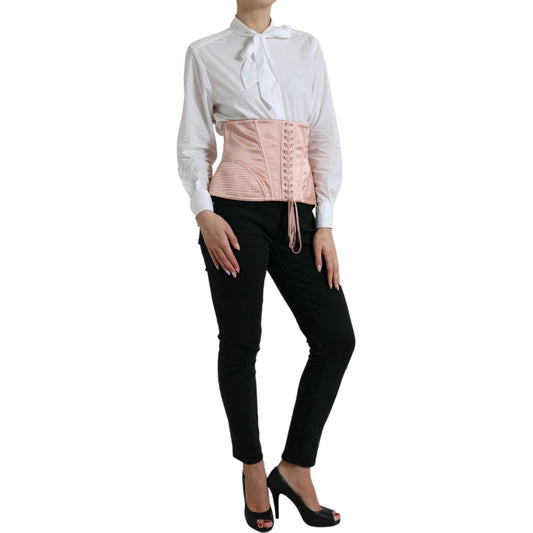 Dolce & Gabbana | Elegant Pink Lace-Up Corset Belt| McRichard Designer Brands   
