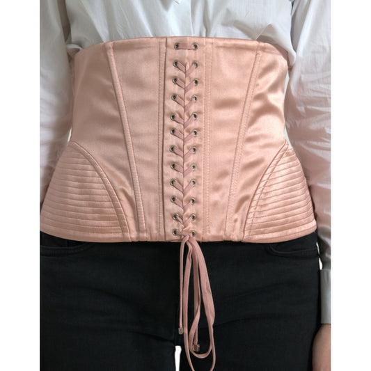 Dolce & Gabbana Elegant Pink Lace-Up Corset Belt pink-silk-stretch-belt-waist-strap-corset-top