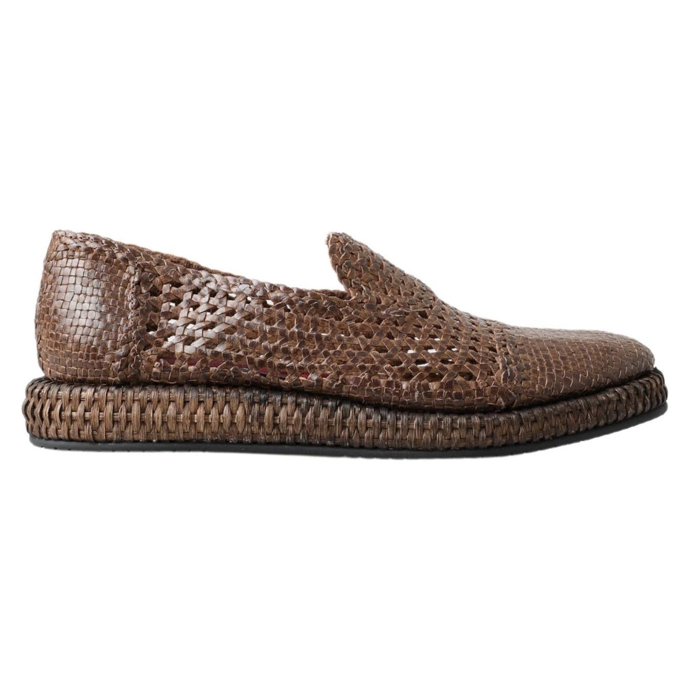 Dolce & Gabbana Elegant Leather Slipper Loafers in Brown brown-woven-leather-loafers-casual