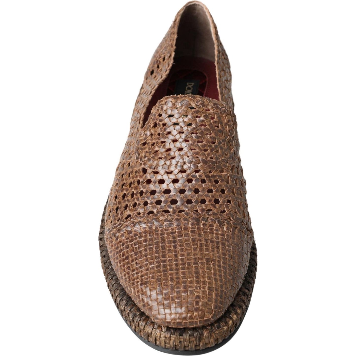 Dolce & Gabbana Elegant Leather Slipper Loafers in Brown brown-woven-leather-loafers-casual