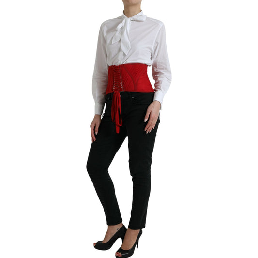 Dolce & Gabbana | Silk Corset Waist Belt in Fiery Red| McRichard Designer Brands   