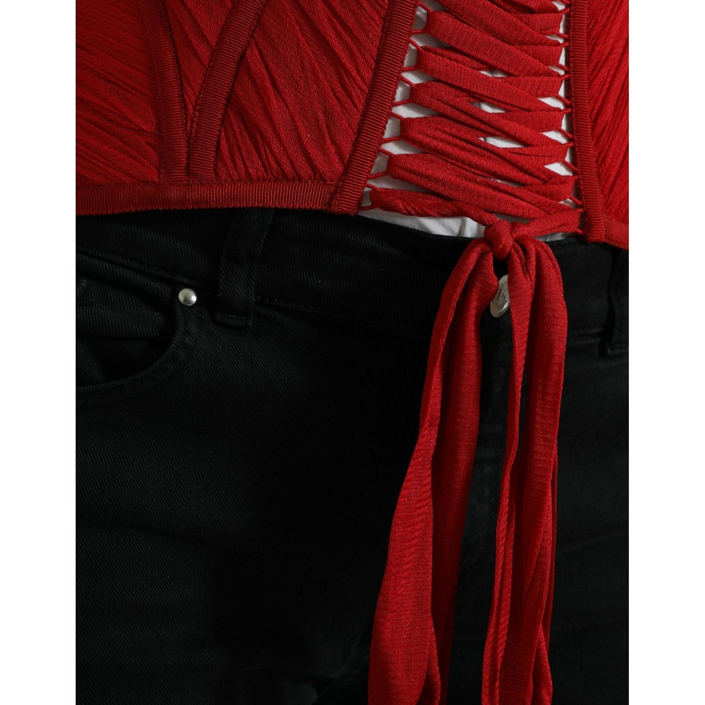 Dolce & Gabbana | Silk Corset Waist Belt in Fiery Red| McRichard Designer Brands   