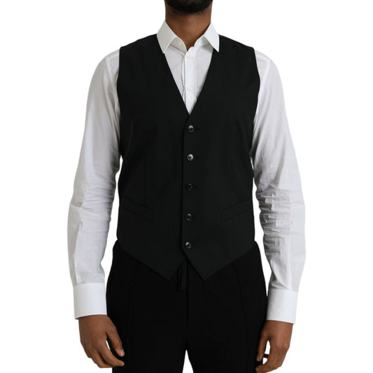 Dolce & Gabbana Black Wool Formal Dress Waistcoat Vest black-wool-formal-dress-waistcoat-vest