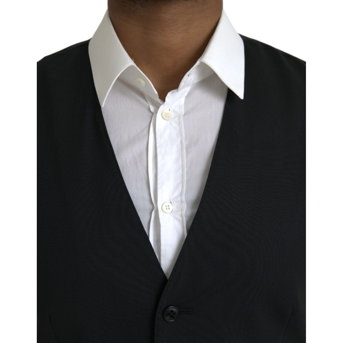 Dolce & Gabbana Black Wool Formal Dress Waistcoat Vest black-wool-formal-dress-waistcoat-vest