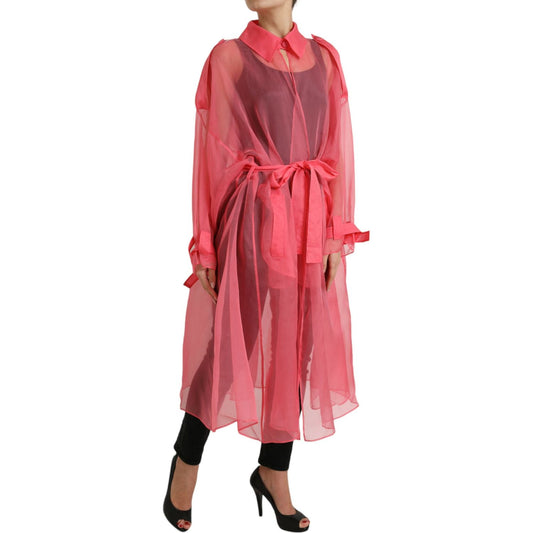 Dolce & Gabbana | Elegant Pink Silk Long Coat Jacket| McRichard Designer Brands   