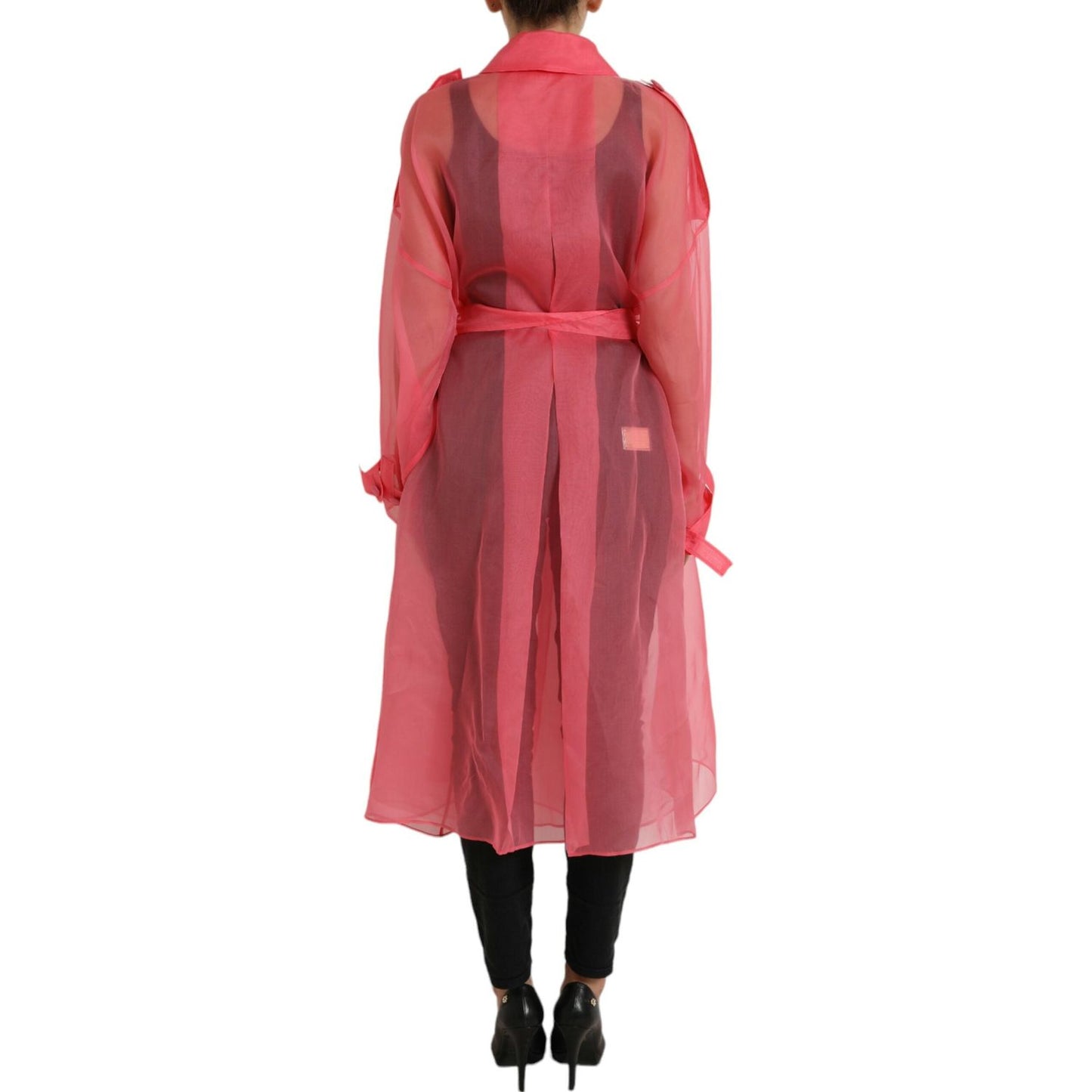 Dolce & Gabbana | Elegant Pink Silk Long Coat Jacket| McRichard Designer Brands   