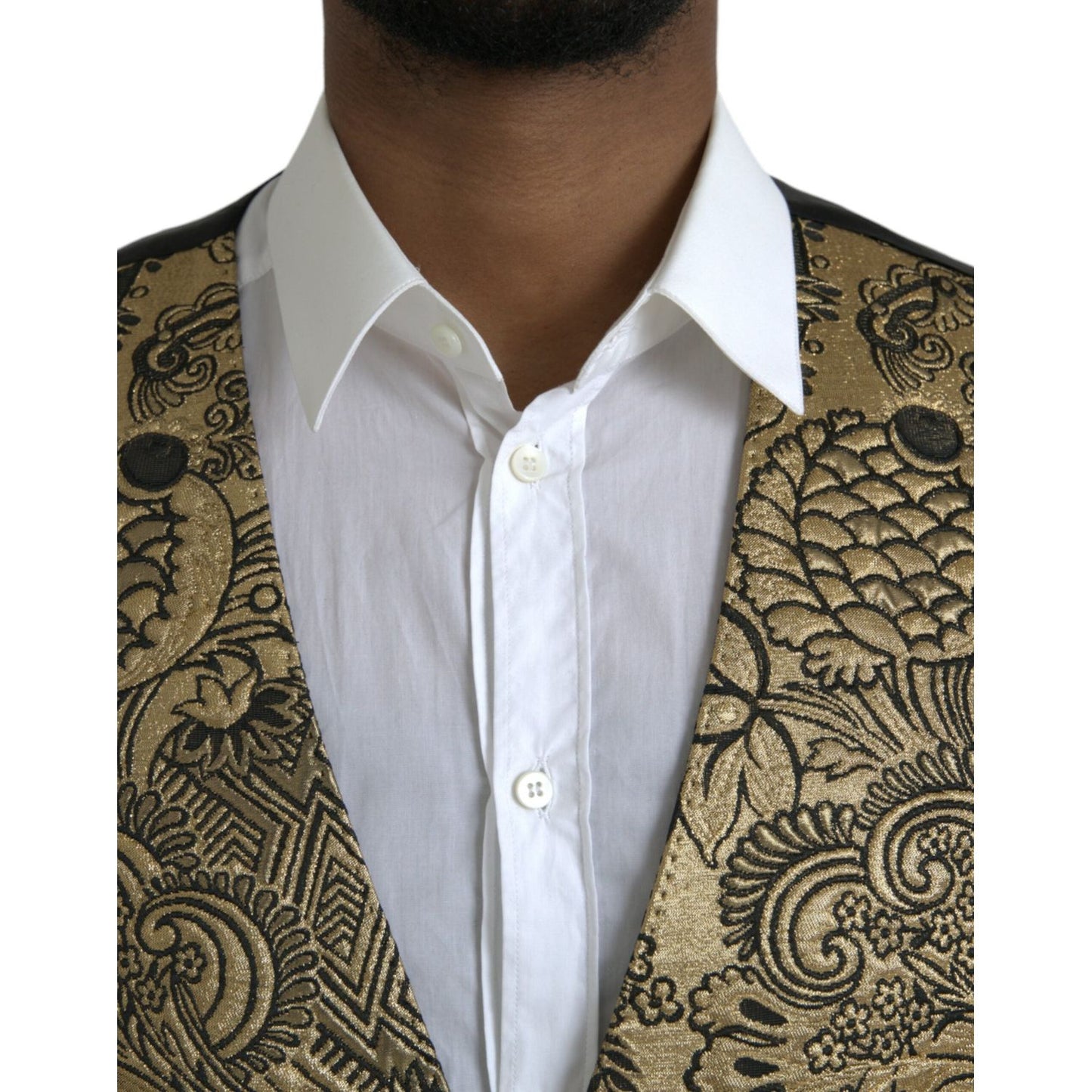 Dolce & Gabbana Gold Floral Jacquard Waistcoat Formal Vest gold-floral-jacquard-waistcoat-formal-vest