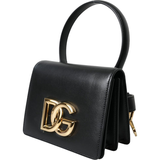 Dolce & Gabbana Elegant Black Leather Belt Bag with Gold Accents black-leather-mini-belt-waist-dg-girls-purse-bag