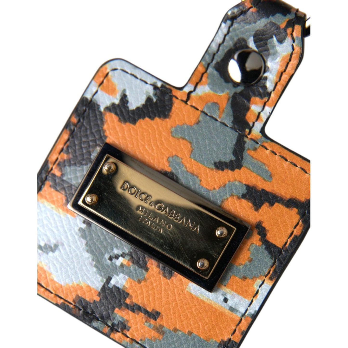 Multicolor Camouflage Print Leather Logo Metal Airpods Case