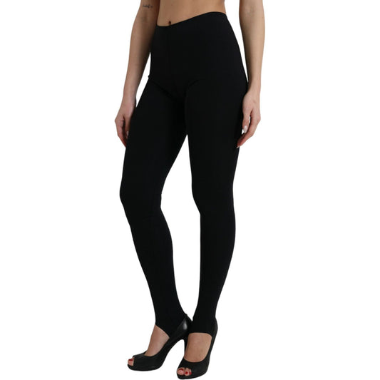 Dolce & Gabbana Elegant High Waist Black Leggings black-nylon-stretch-slim-leggings-pants