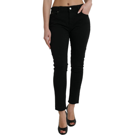 Dolce & Gabbana Elegant Mid Waist Stretch Jeans in Black black-cotton-stretch-denim-skinny-jeans