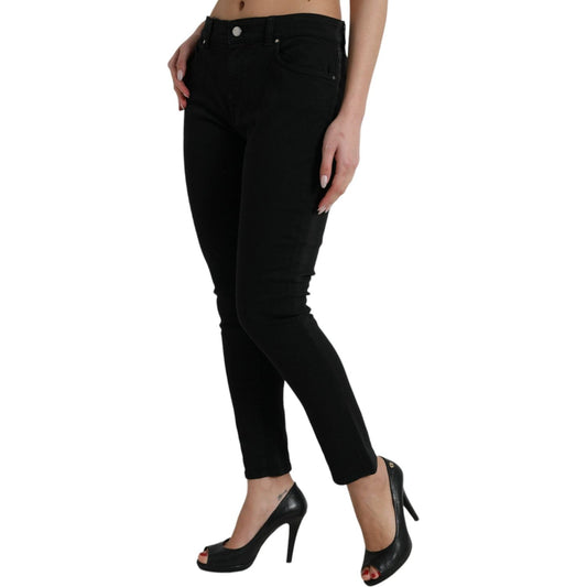 Dolce & Gabbana Elegant Mid Waist Stretch Jeans in Black black-cotton-stretch-denim-skinny-jeans