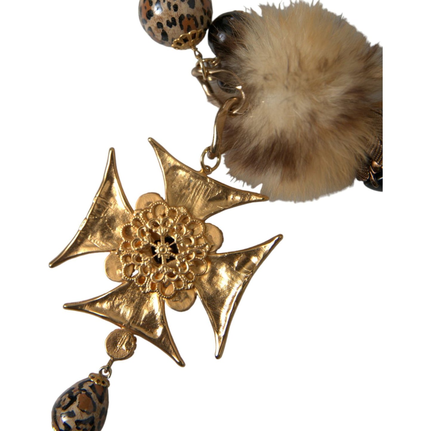 Dolce & Gabbana Gold Black Crystals Lapin Fur Filigree Chocker Necklace gold-black-crystals-lapin-fur-filigree-chocker-necklace