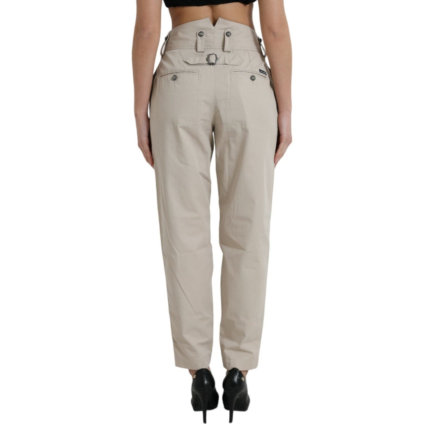 Dolce & Gabbana High-Waisted Tapered Fashion Pants - Beige beige-cotton-high-waist-tapered-pants