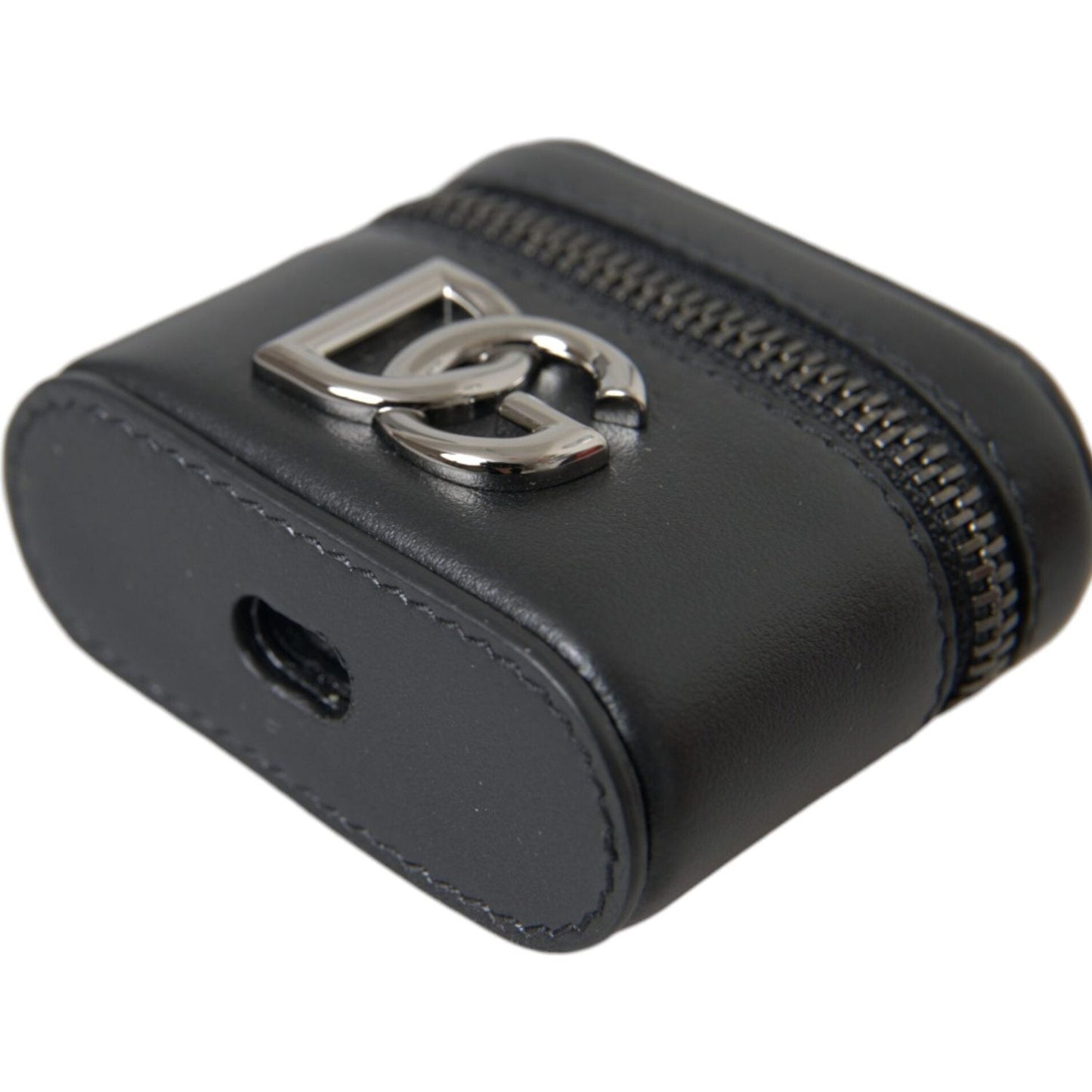 Black DG Logo Leather Silver Metal Airpods Case