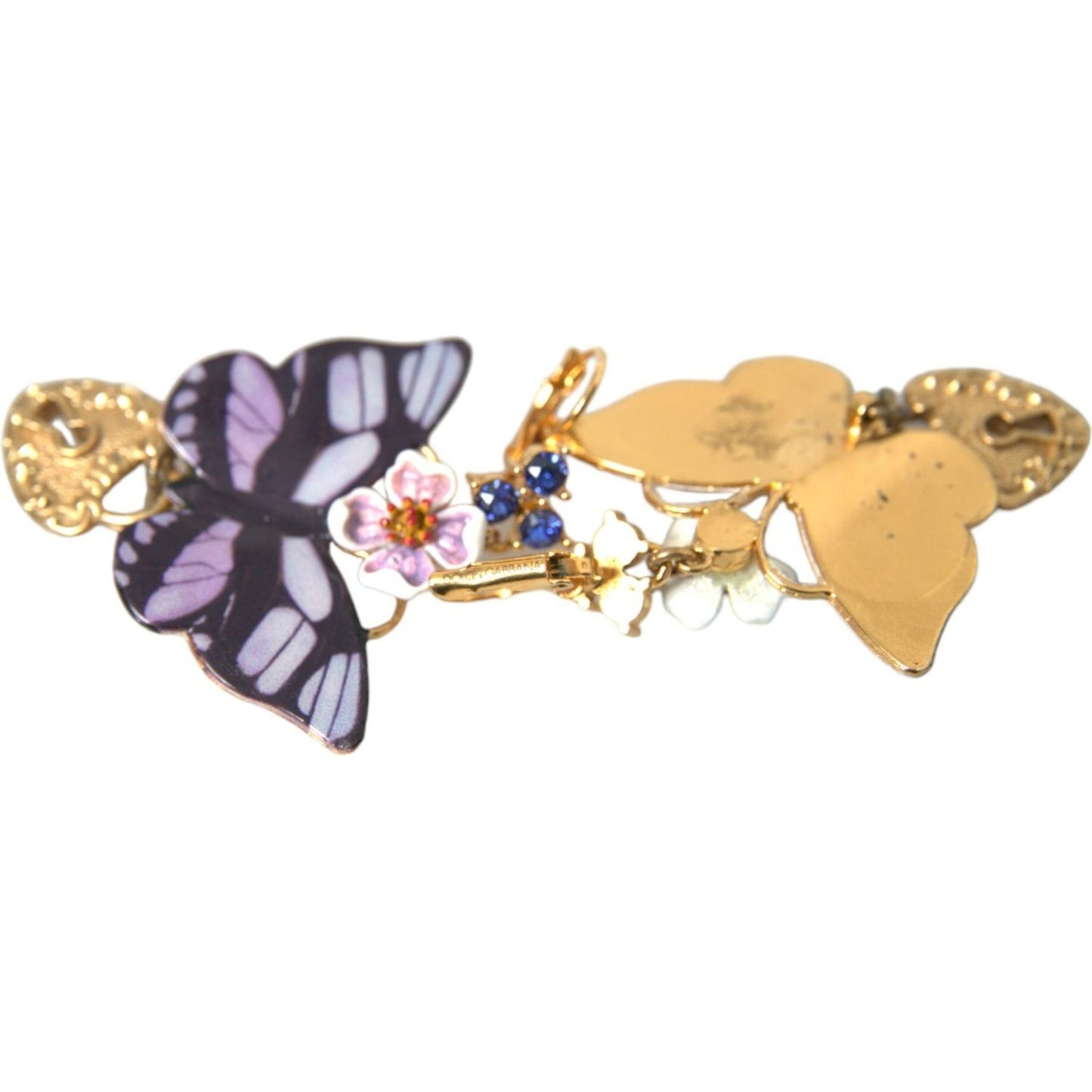 Dolce & Gabbana Gold Purple Crystal Butterfly Heart Locket Earrings gold-purple-crystal-butterfly-heart-locket-earrings