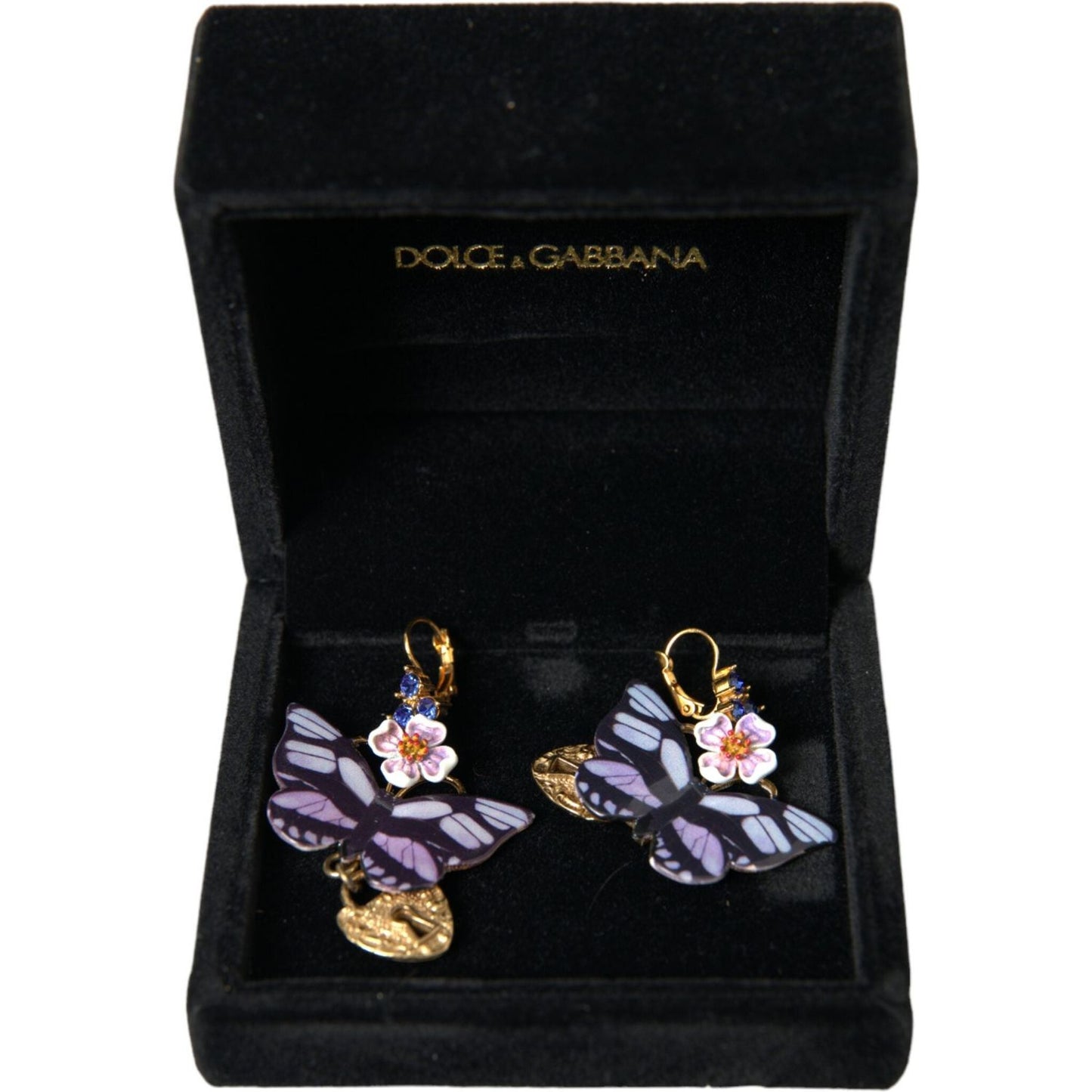 Dolce & Gabbana Gold Purple Crystal Butterfly Heart Locket Earrings gold-purple-crystal-butterfly-heart-locket-earrings