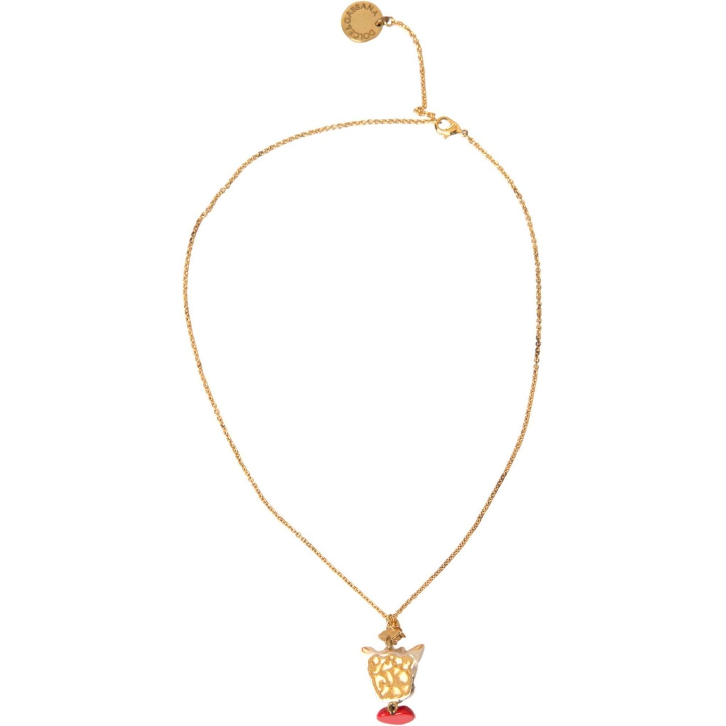 Dolce & Gabbana Gold Brass Chain Dog Heart Pendant Charm Necklace gold-brass-chain-dog-heart-pendant-charm-necklace