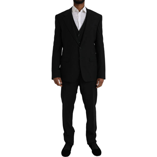 Dolce & Gabbana Black Polyester STAFF Formal 3 Piece Suit black-polyester-staff-formal-3-piece-suit