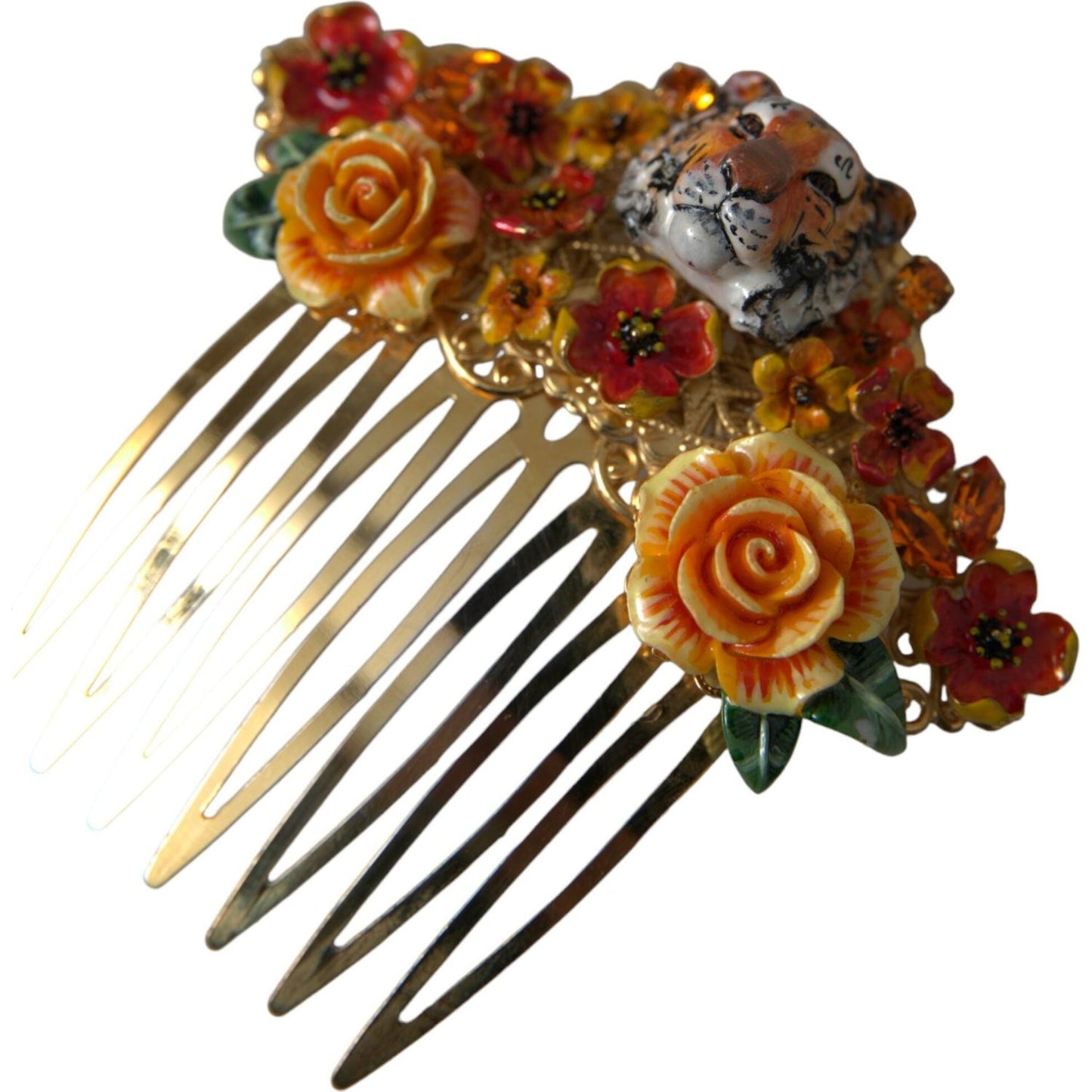 Dolce & Gabbana Gold Brass Crystal Leopard Floral Hair Comb gold-brass-crystal-leopard-floral-hair-comb