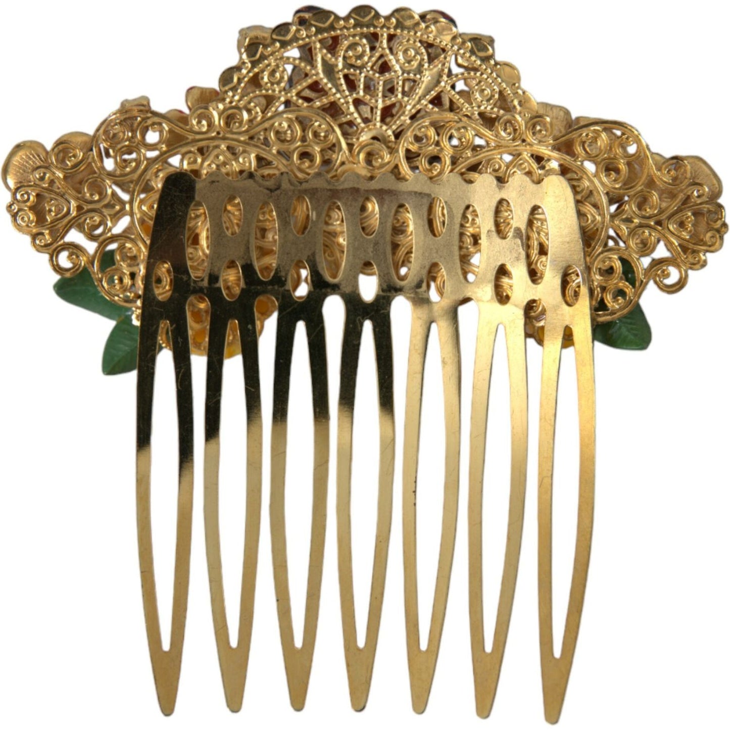Dolce & Gabbana Gold Brass Crystal Leopard Floral Hair Comb gold-brass-crystal-leopard-floral-hair-comb