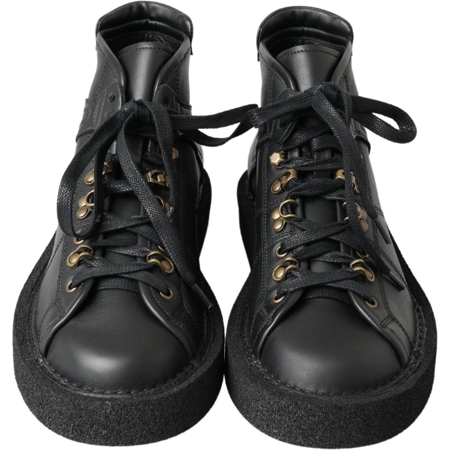 Dolce & Gabbana Elegant Ankle Boots with Silver Chain Detail black-leather-slip-on-stretch-boots-1