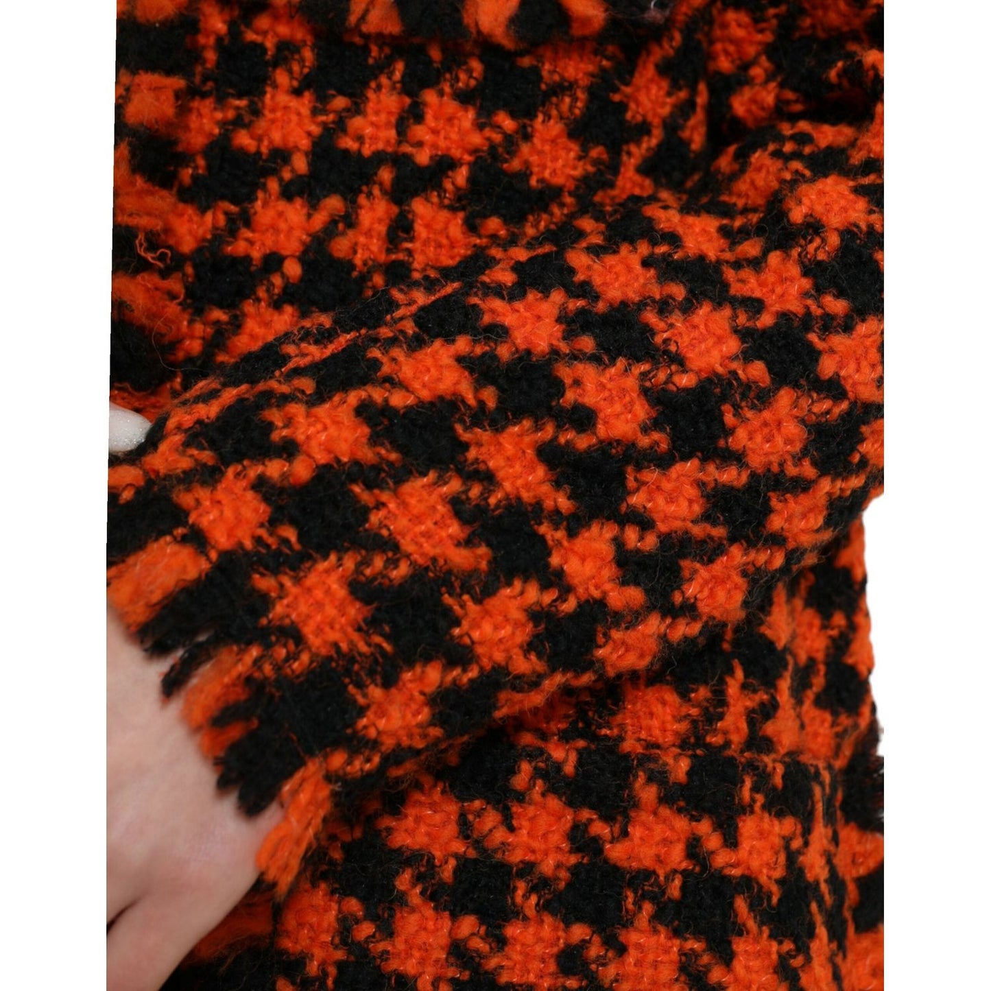 Dolce & Gabbana Elegant Houndstooth Long Coat in Vibrant Orange orange-houndstooth-long-sleeve-coat-jacket